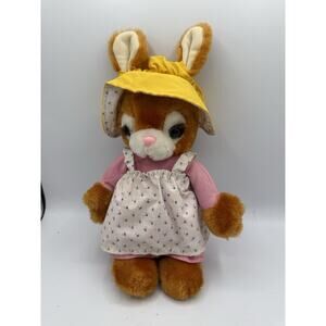 Vintage Easter Unlimited Plush Bunny Rabbit Easter Pets 13” Pink Dress Bonnet
